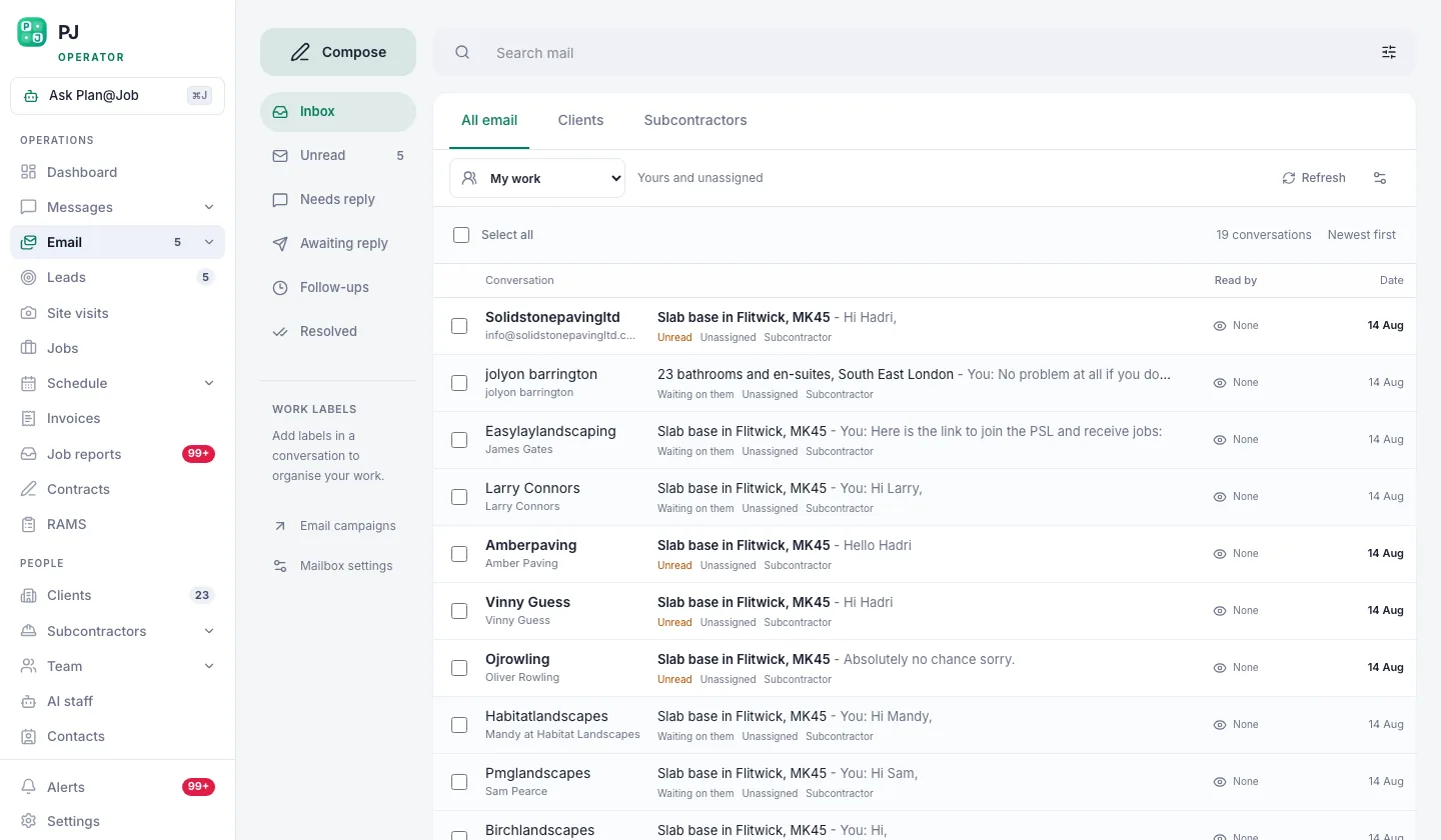 Plan@Job email and mailbox settings for sending from your own inbox
